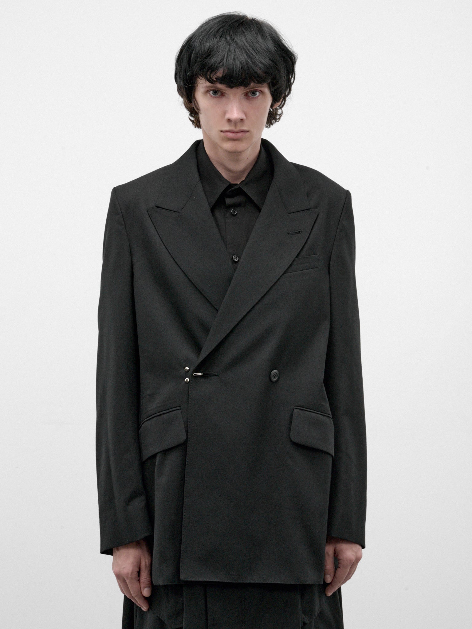 Black Wool Asymmetric Tailored Blazer (26A0367-BLACK)