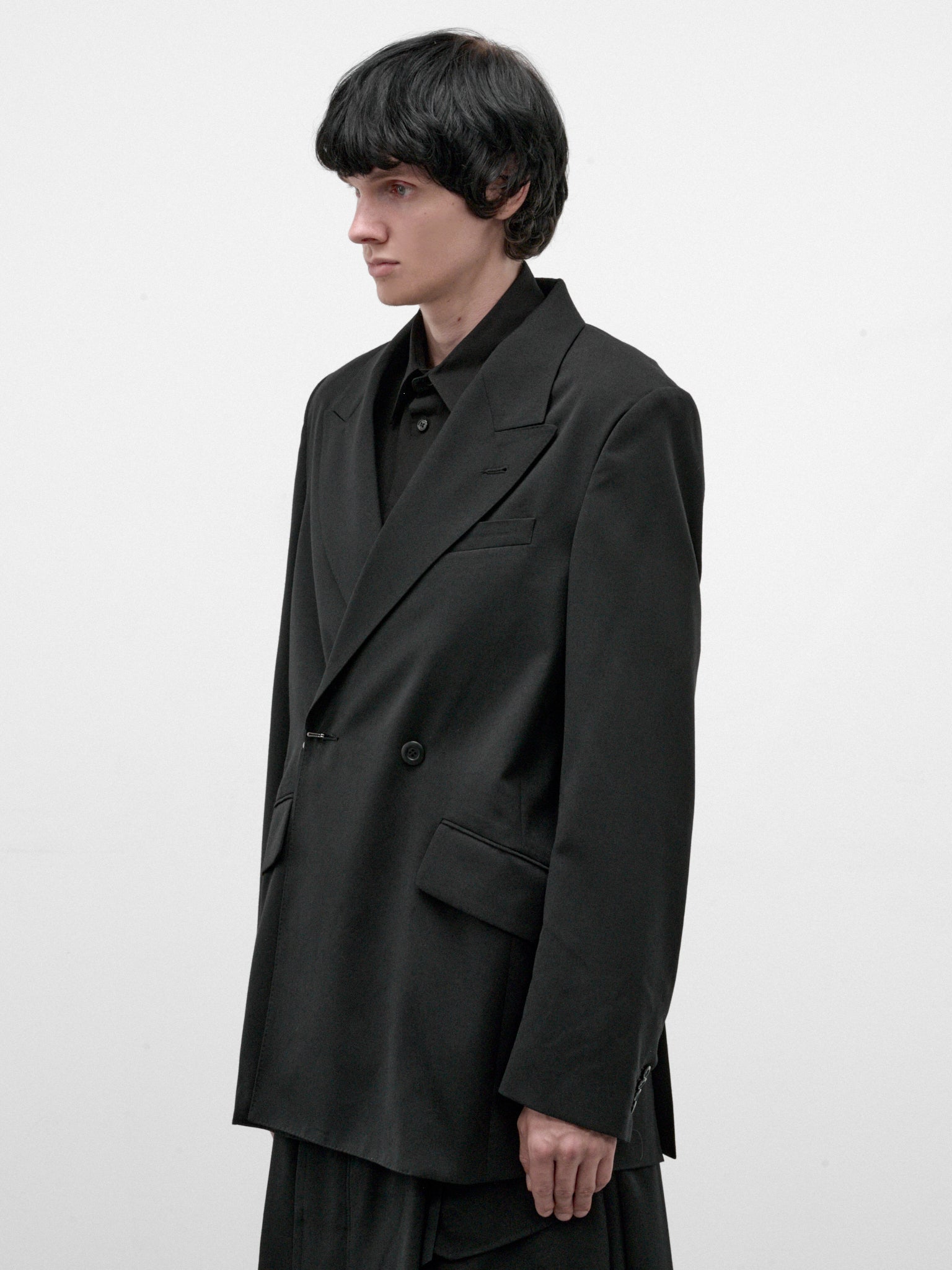 Black Wool Asymmetric Tailored Blazer (26A0367-BLACK)