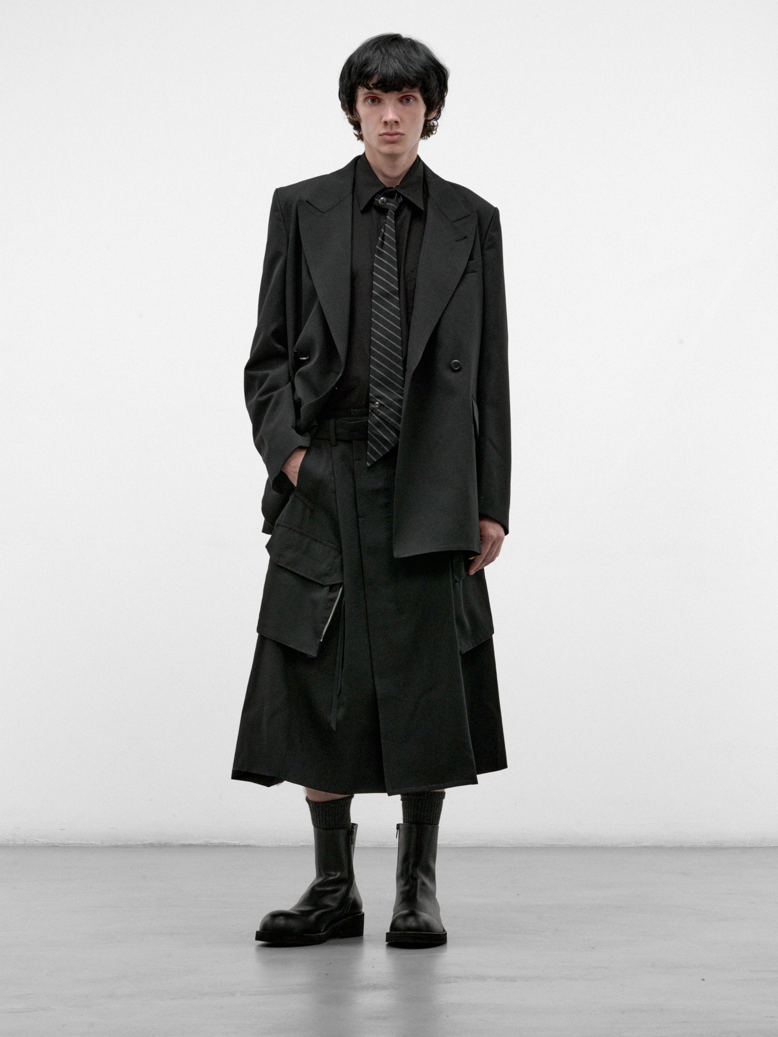 Black Wool Utility Wrap Skirt (26A0370-BLACK)