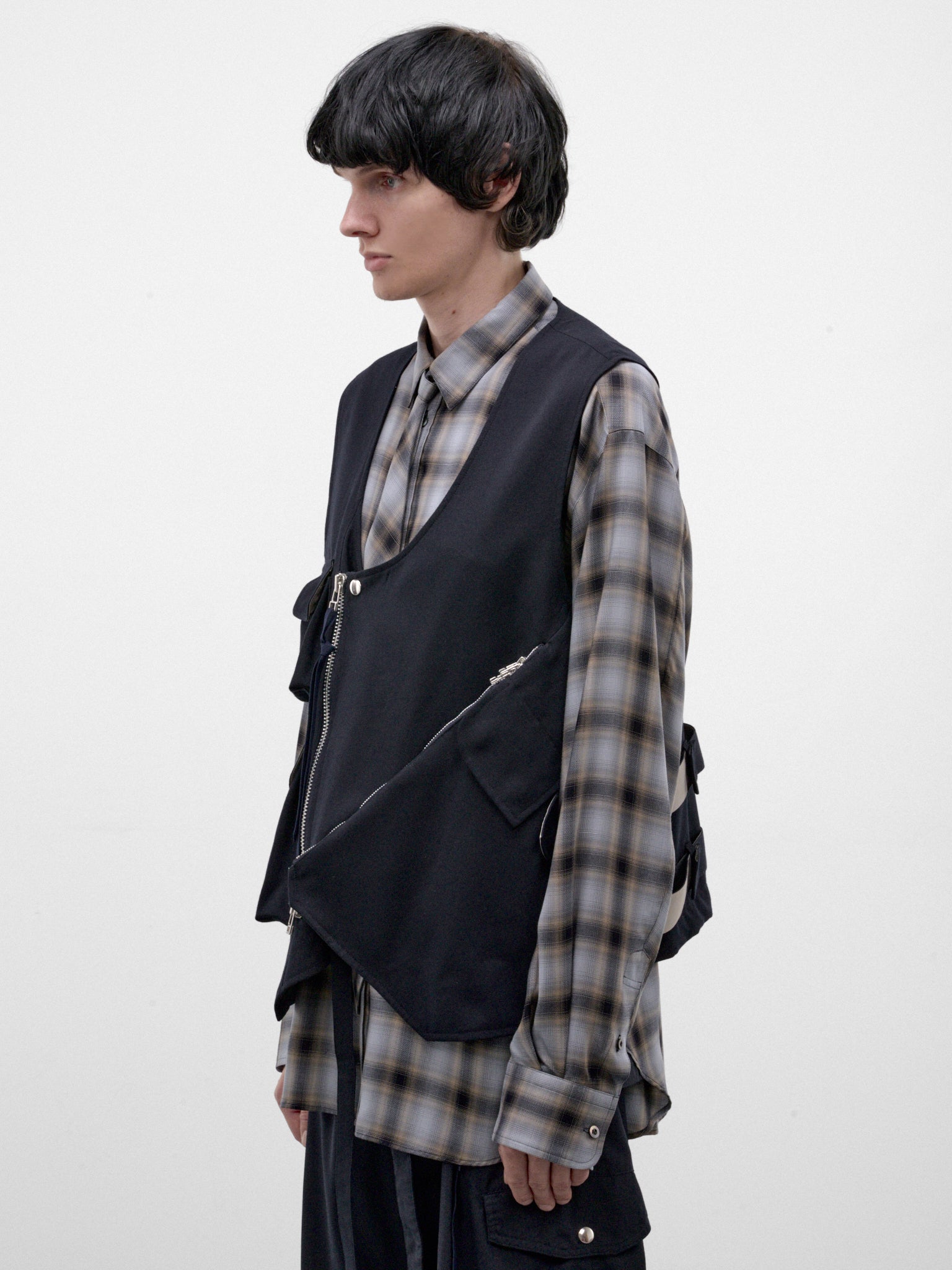 Navy Wool Asymmetric Utility Vest (26A0369-NAVY)
