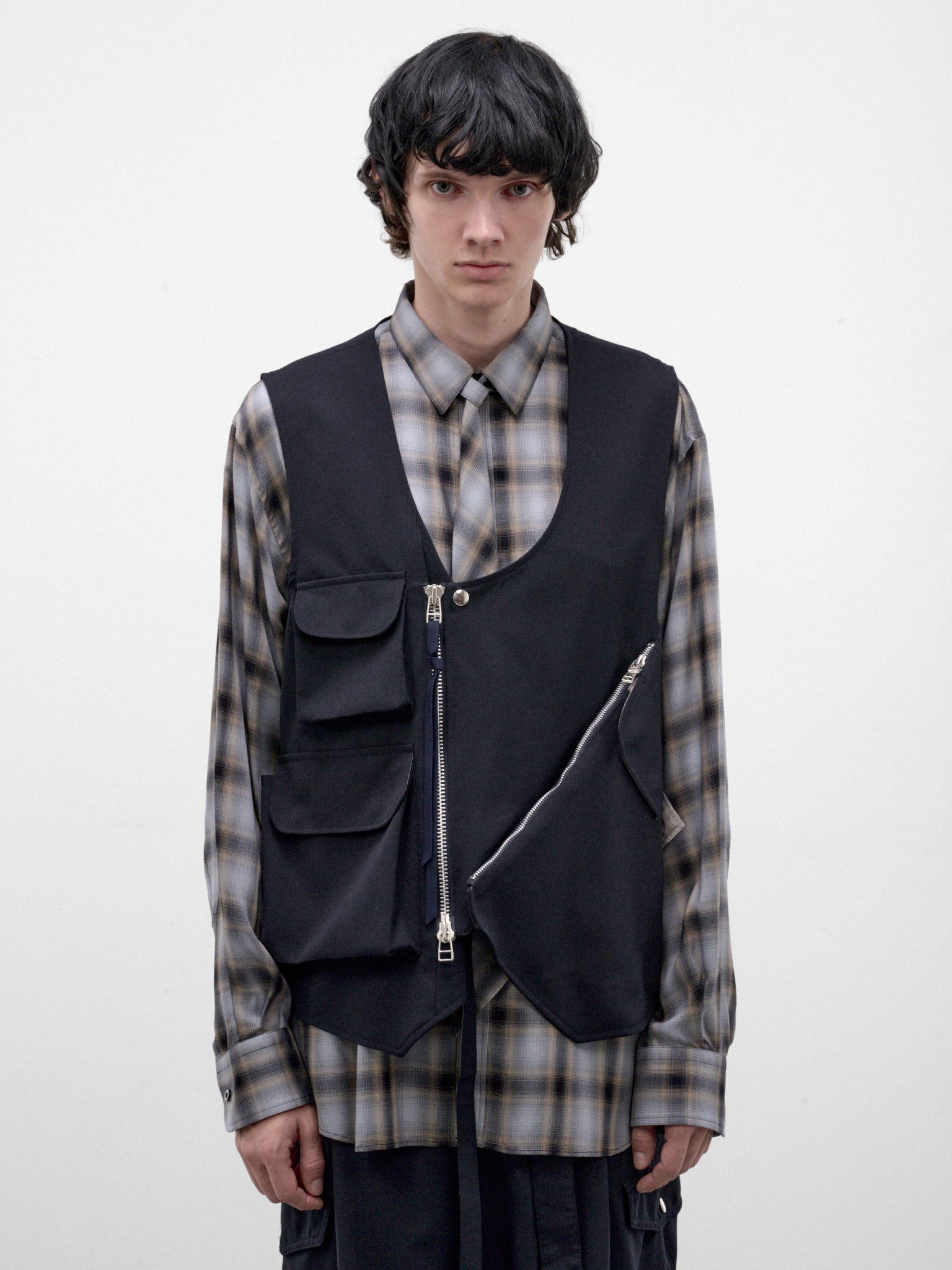 Navy Wool Asymmetric Utility Vest (26A0369-NAVY)
