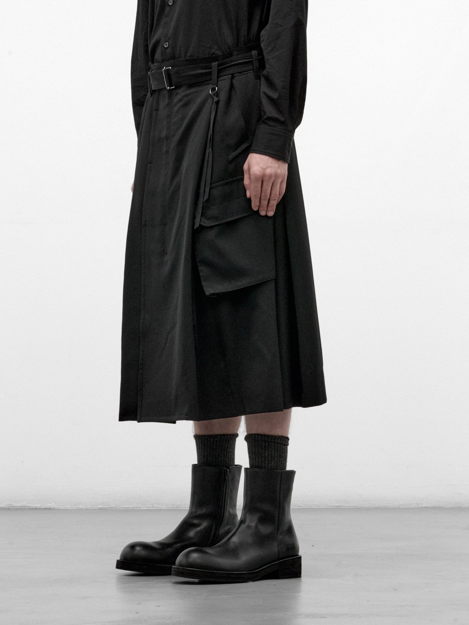 Black Wool Utility Wrap Skirt (26A0370-BLACK)