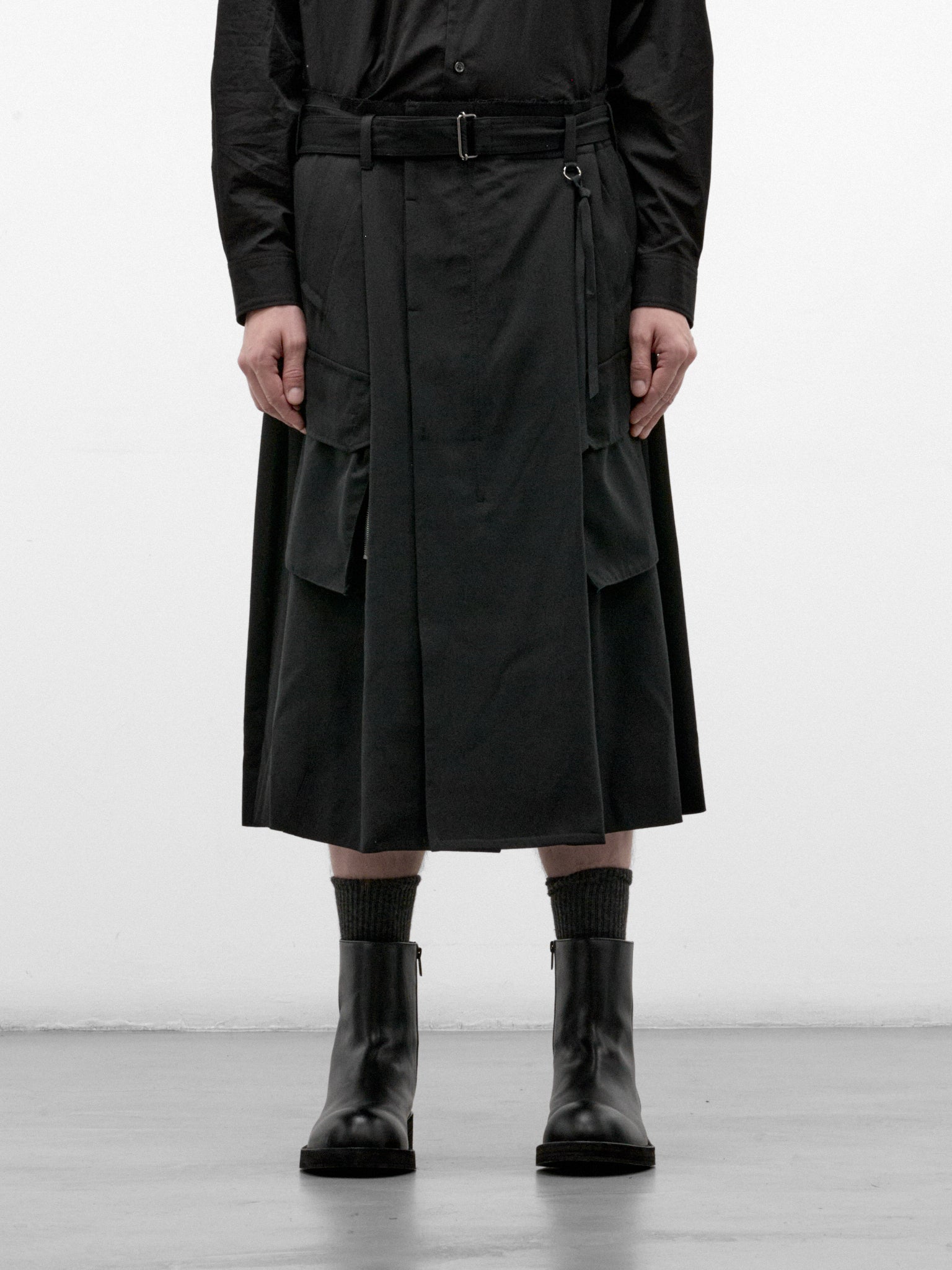 Black Wool Utility Wrap Skirt (26A0370-BLACK)