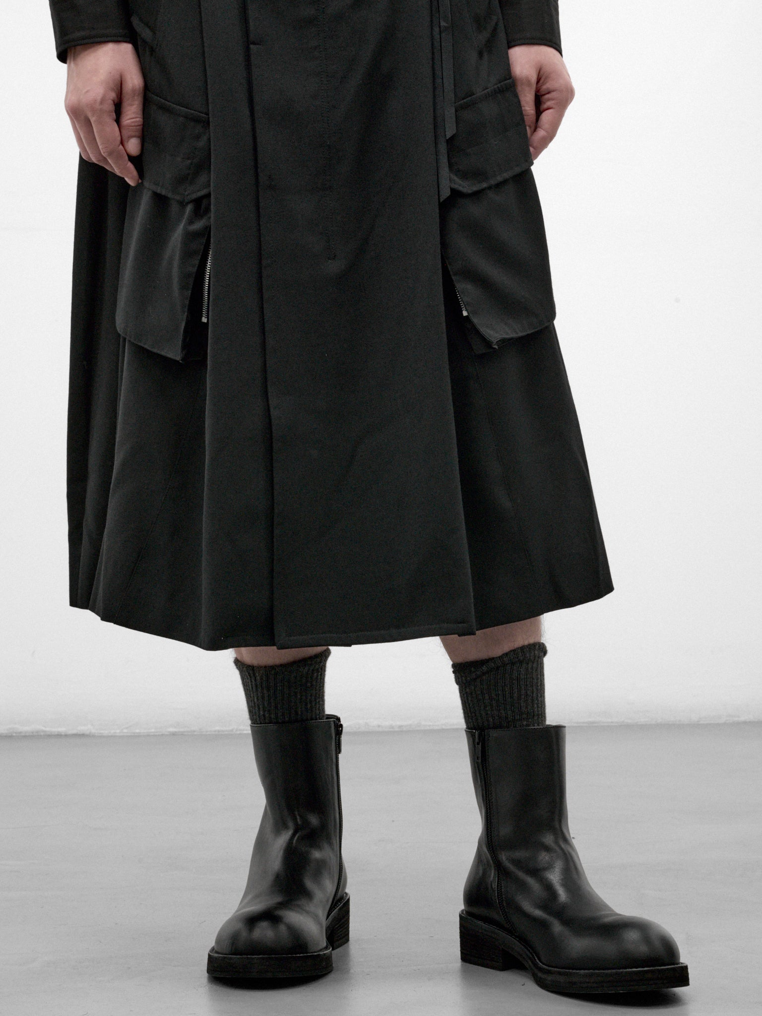 Black Wool Utility Wrap Skirt (26A0370-BLACK)