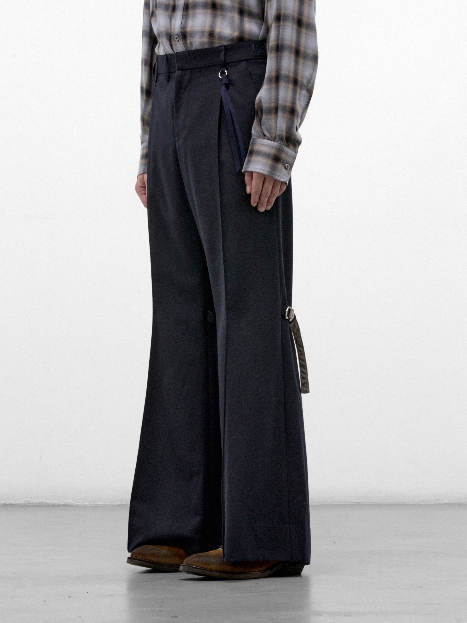 Navy Wool Flared Trousers (26A0372-NAVY)