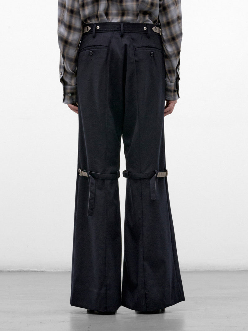 Navy Wool Flared Trousers (26A0372-NAVY)