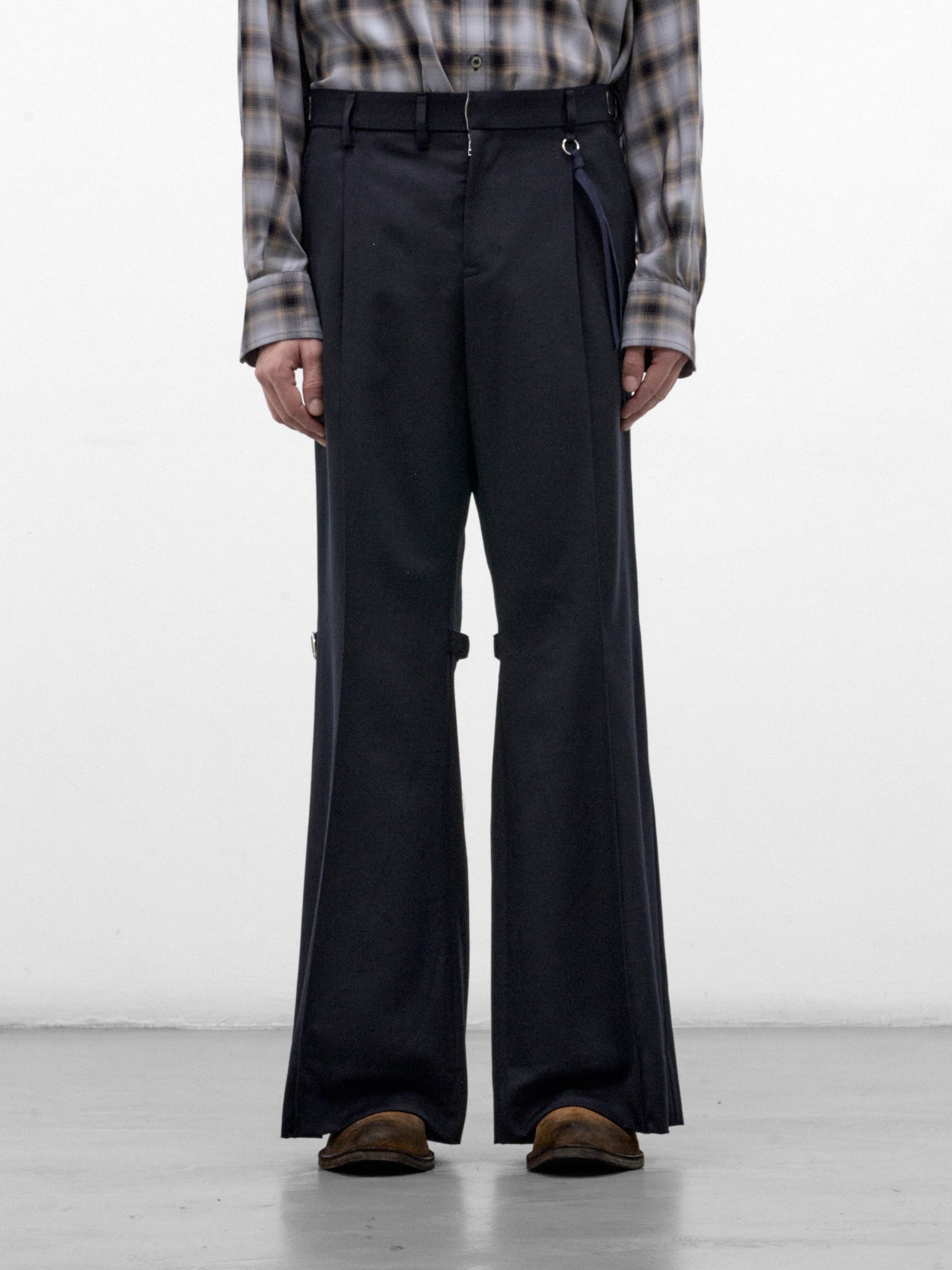 Navy Wool Flared Trousers (26A0372-NAVY)