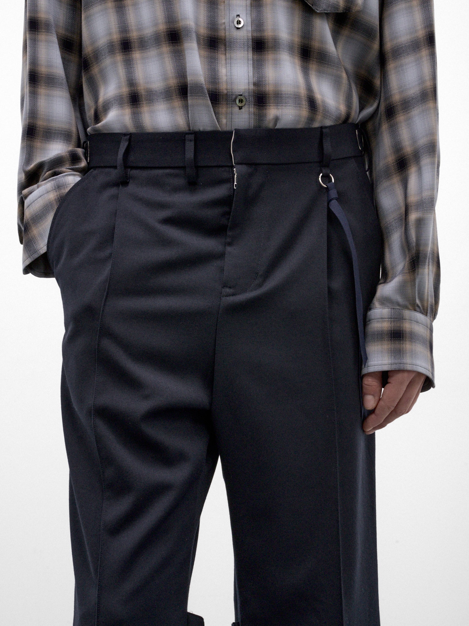 Navy Wool Flared Trousers (26A0372-NAVY)