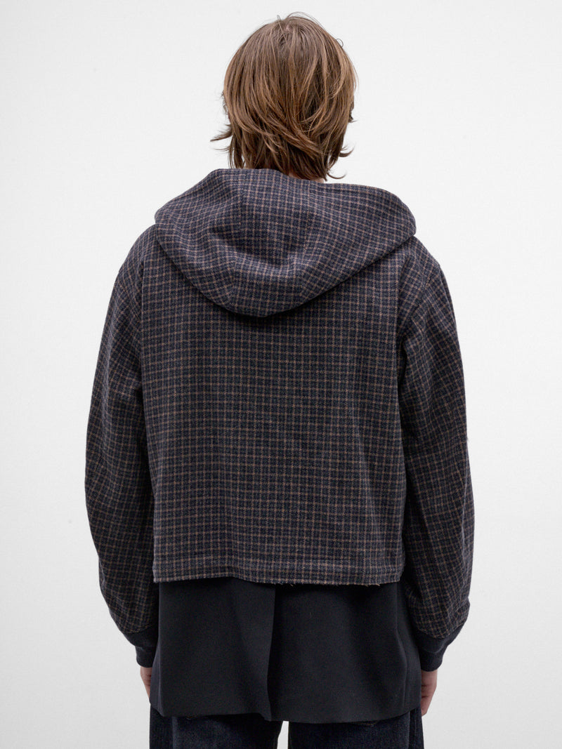 Navy Wool Checked Hooded Jacket (26A0375-NAVY)