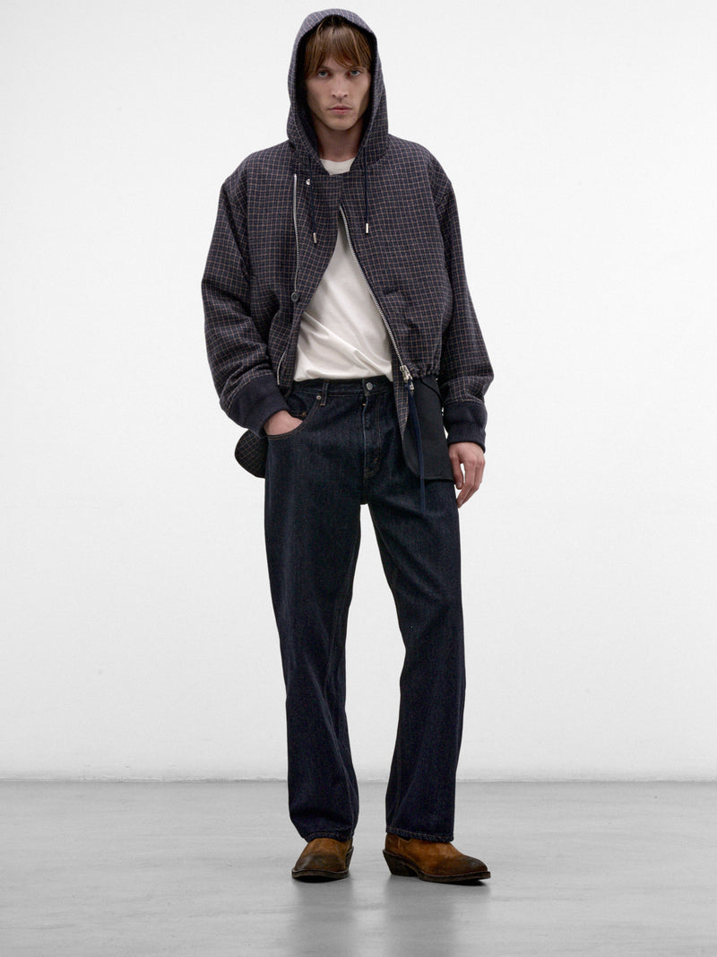 Navy Wool Checked Hooded Jacket (26A0375-NAVY)