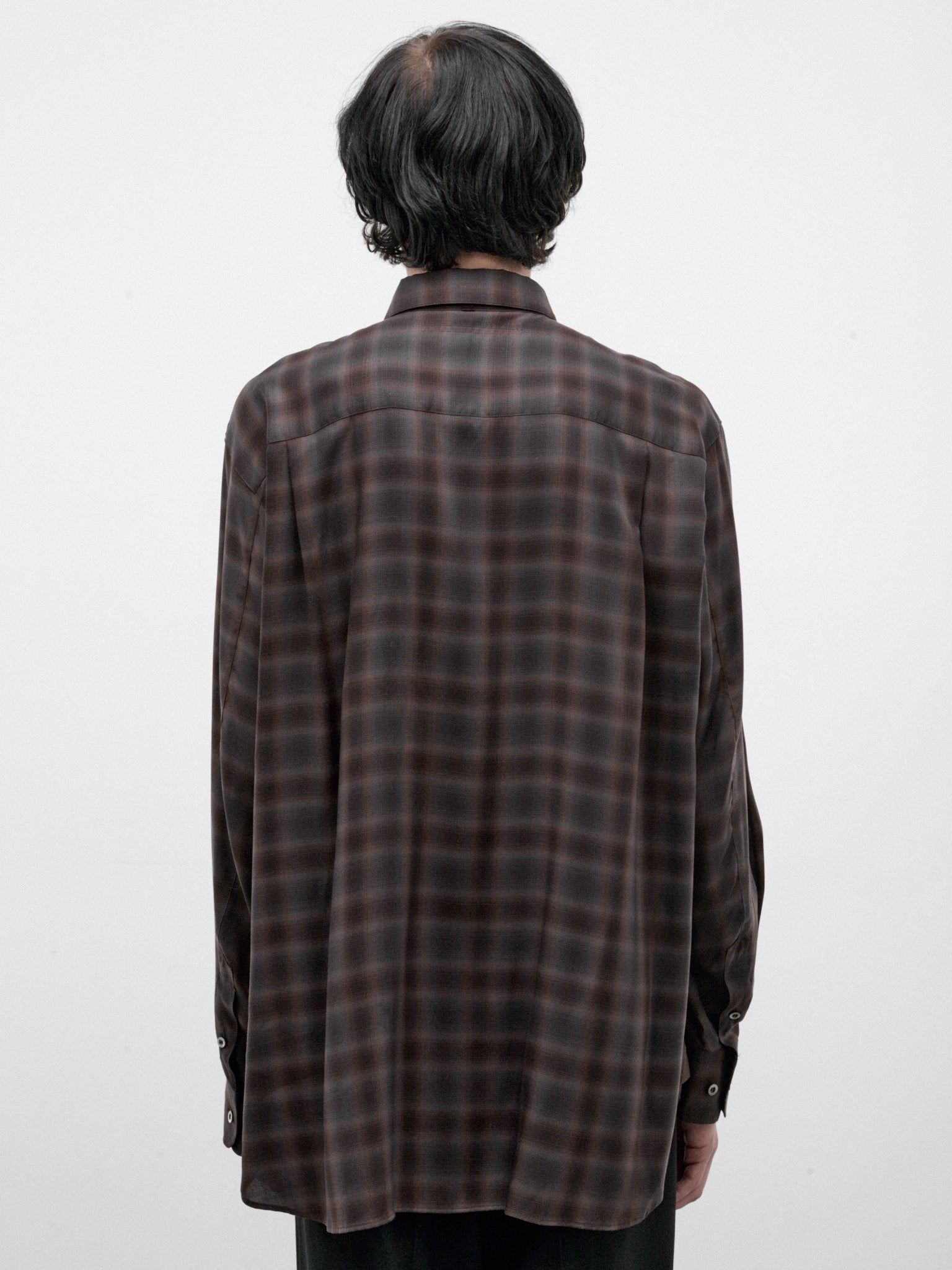 Brown Plaid Cupro Necktie Shirt (26A0390-BROWN)