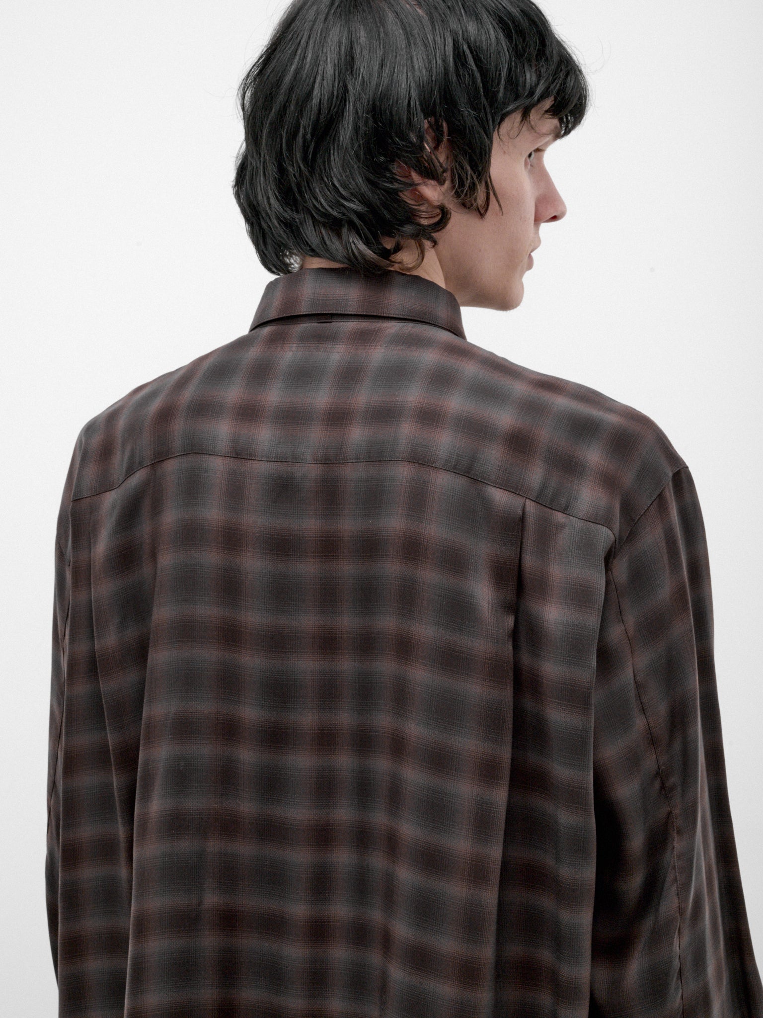 Brown Plaid Cupro Necktie Shirt (26A0390-BROWN)