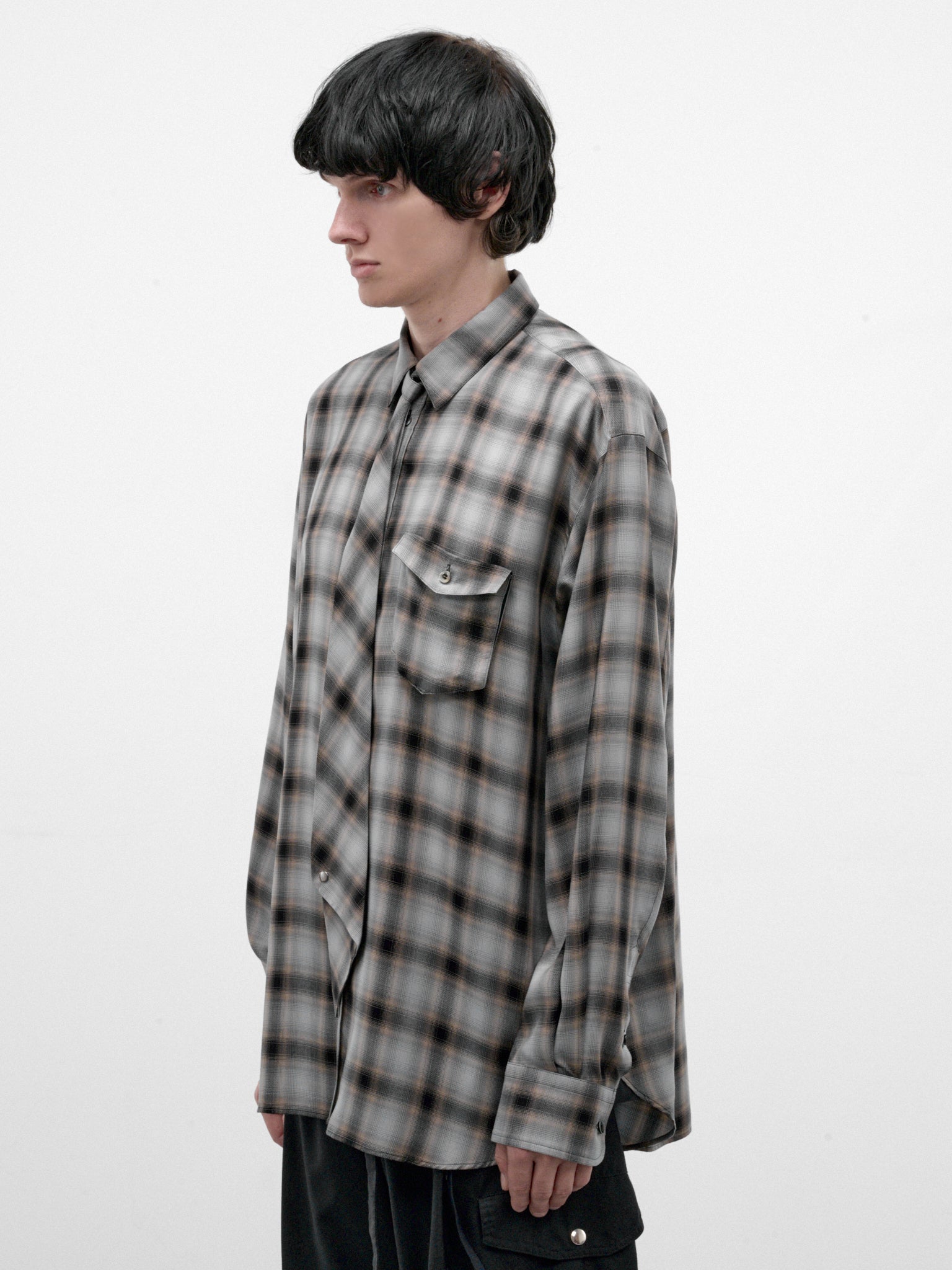 Navy Plaid Cupro Necktie Shirt (26A0390-NAVY)