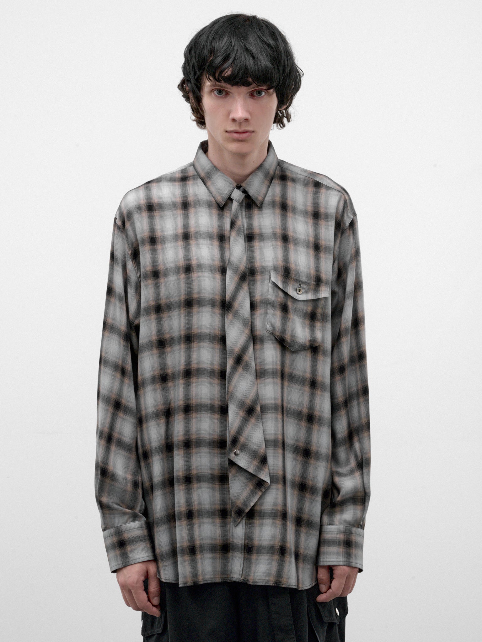 Navy Plaid Cupro Necktie Shirt (26A0390-NAVY)
