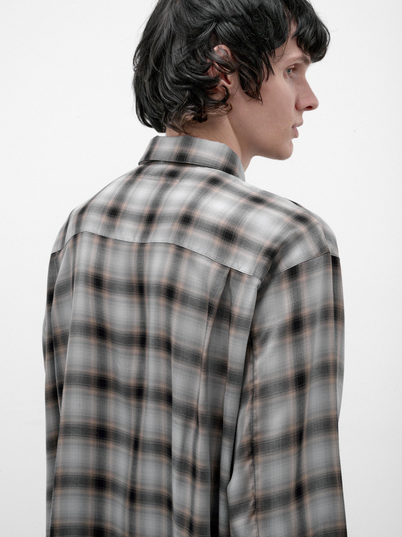 Navy Plaid Cupro Necktie Shirt (26A0390-NAVY)