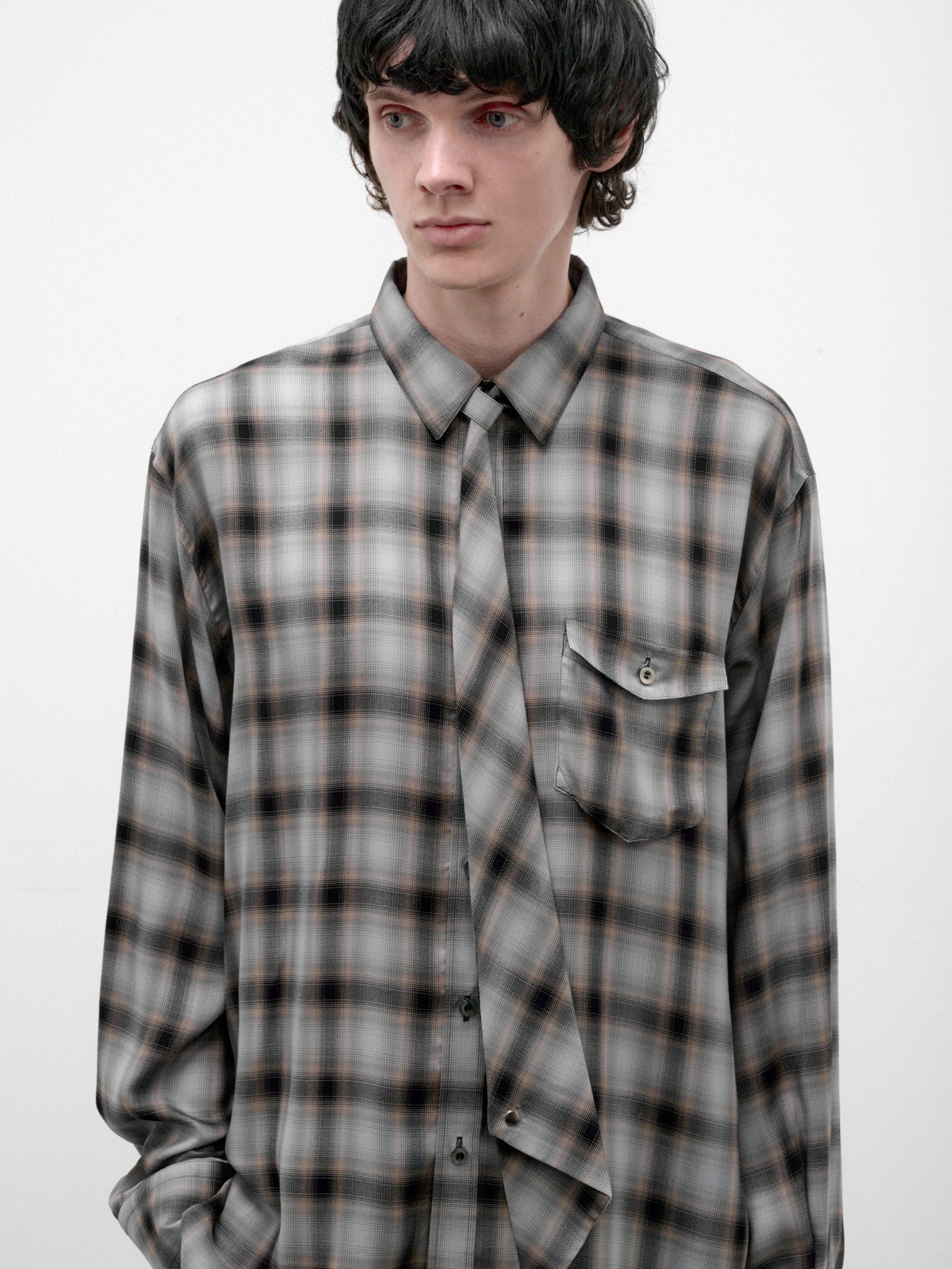Navy Plaid Cupro Necktie Shirt (26A0390-NAVY)