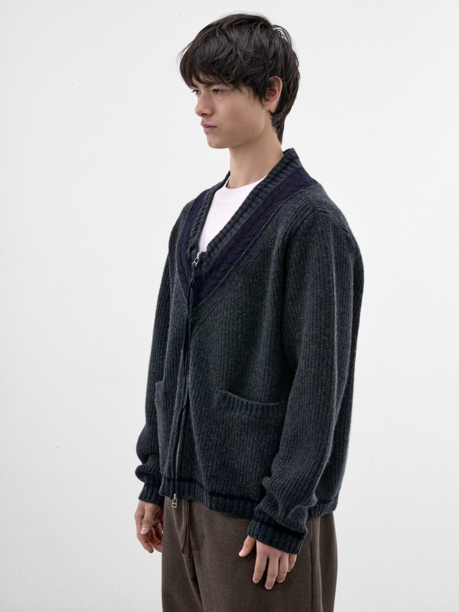 Green Wool Knit Zip Cardigan (26A0400-GREEN)