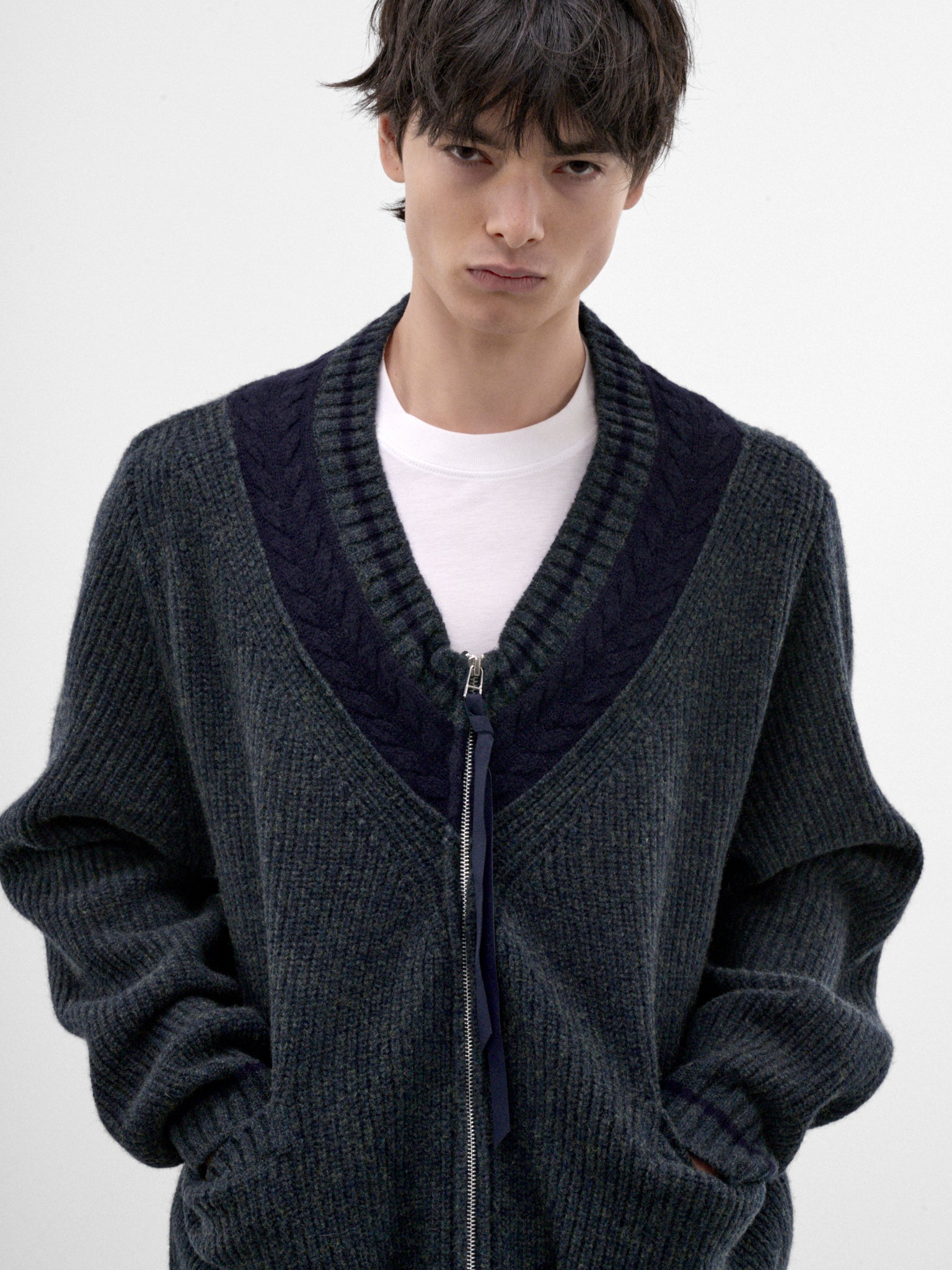 Green Wool Knit Zip Cardigan (26A0400-GREEN)