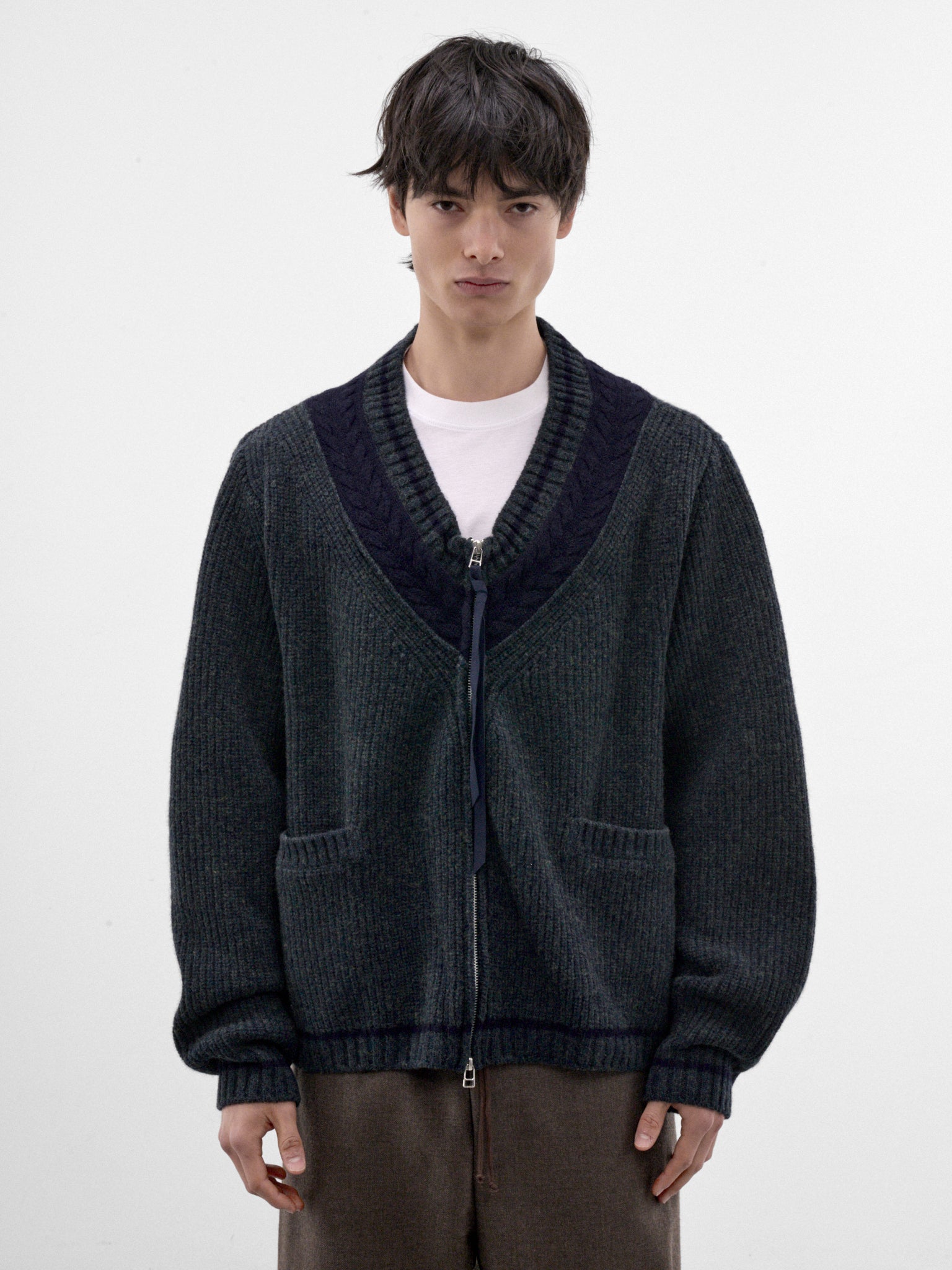 Green Wool Knit Zip Cardigan (26A0400-GREEN)