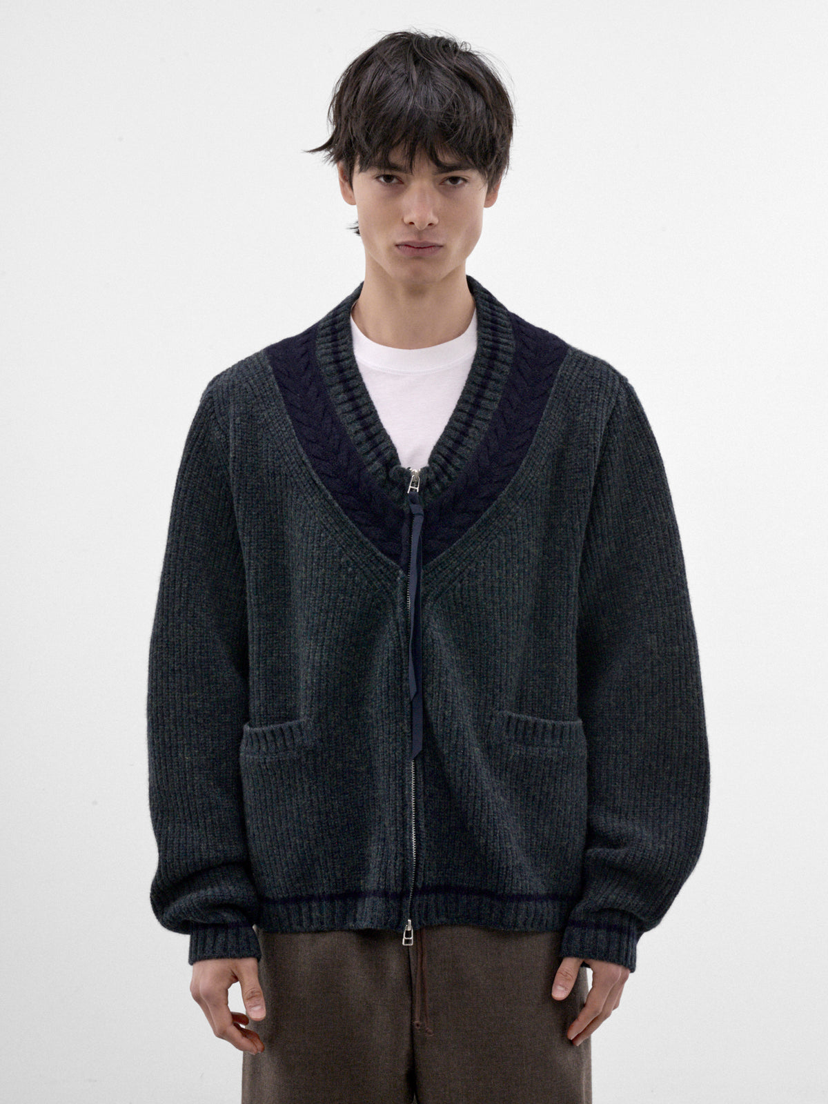 Green Wool Knit Zip Cardigan (26A0400-GREEN)