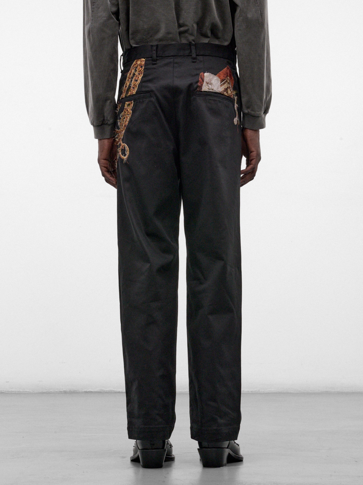 Black Cotton Appliqué Embroidered Trousers (26AW08PT369-BLACK)