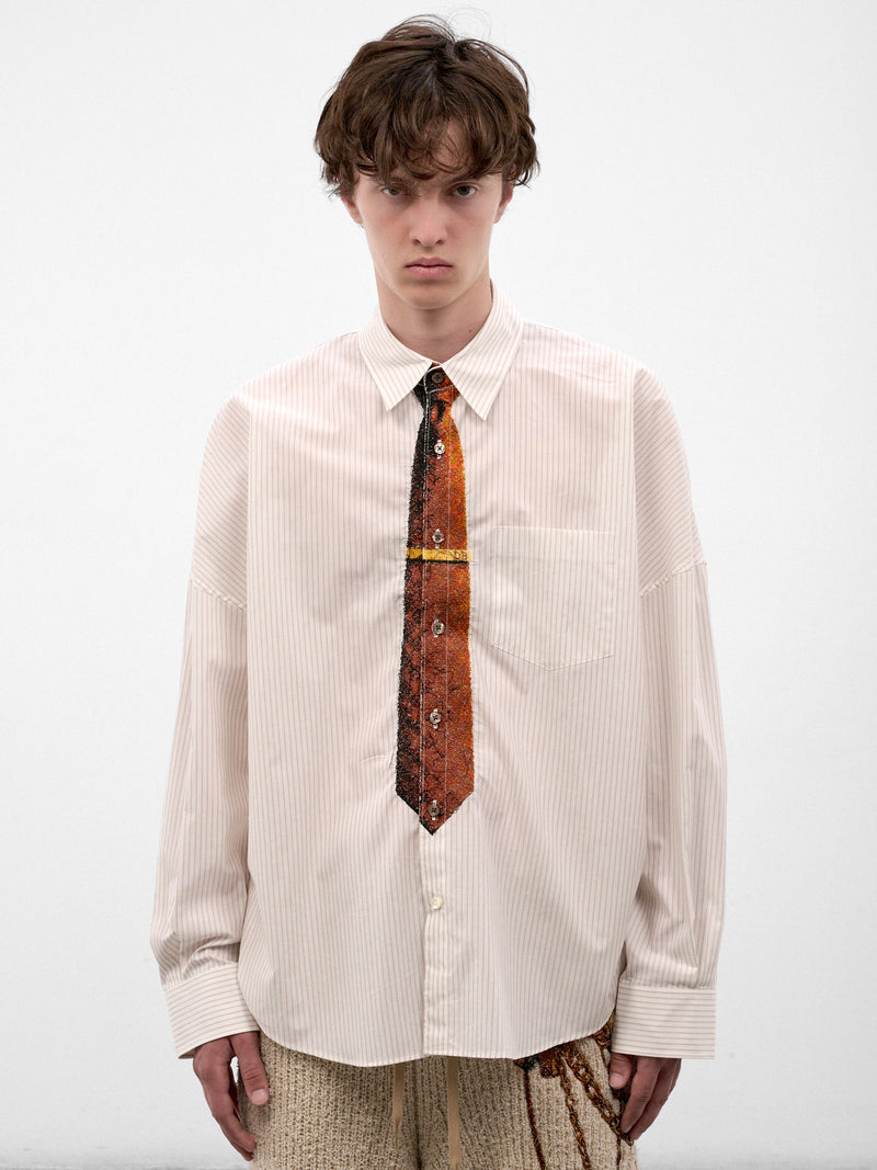 White Trompe L'oeil Tie Shirt (26AW20SH178-WHITE-RED)