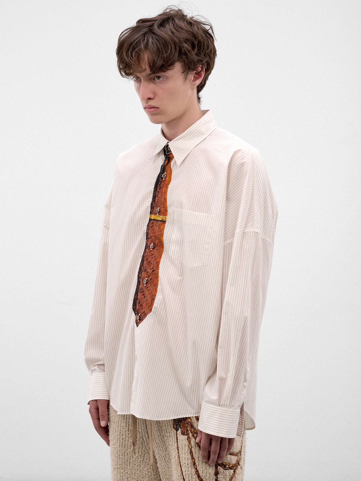 White Trompe L'oeil Tie Shirt (26AW20SH178-WHITE-RED)