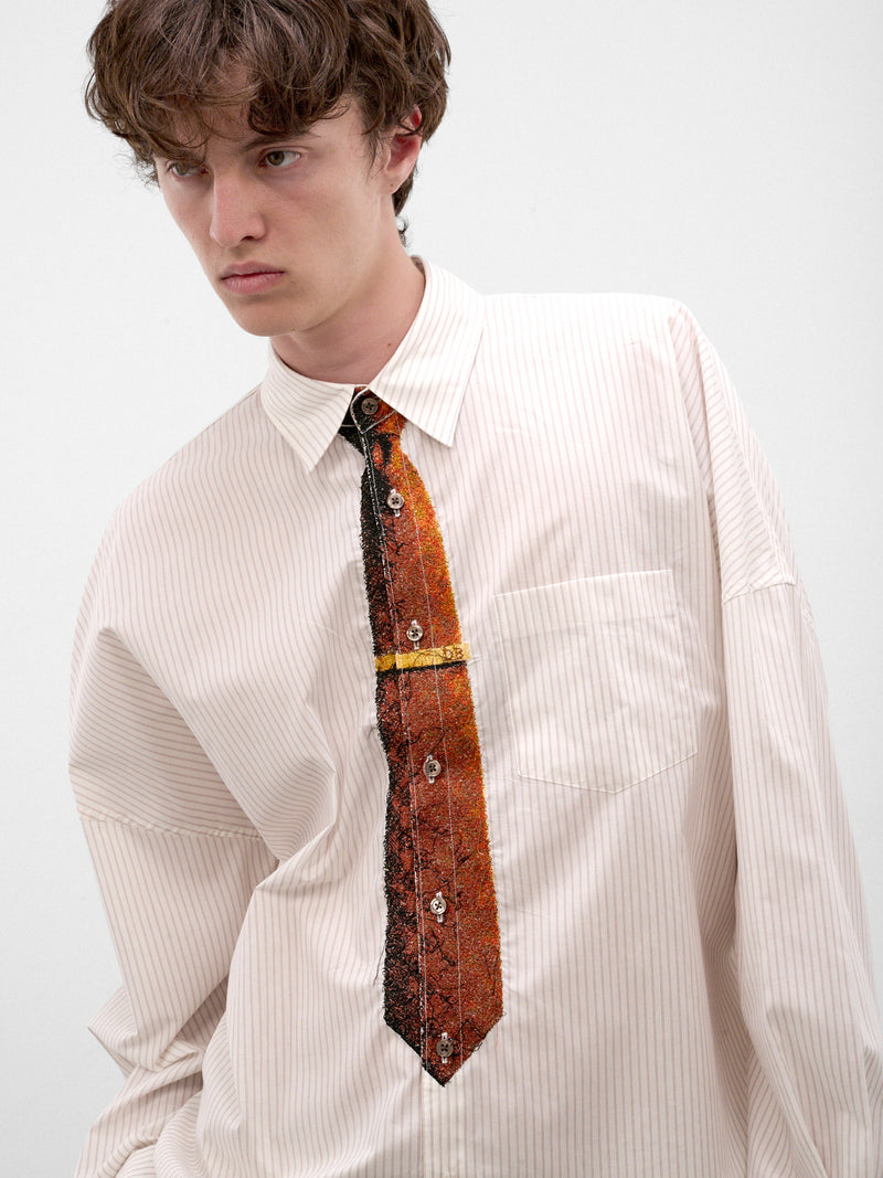 White Trompe L'oeil Tie Shirt (26AW20SH178-WHITE-RED)