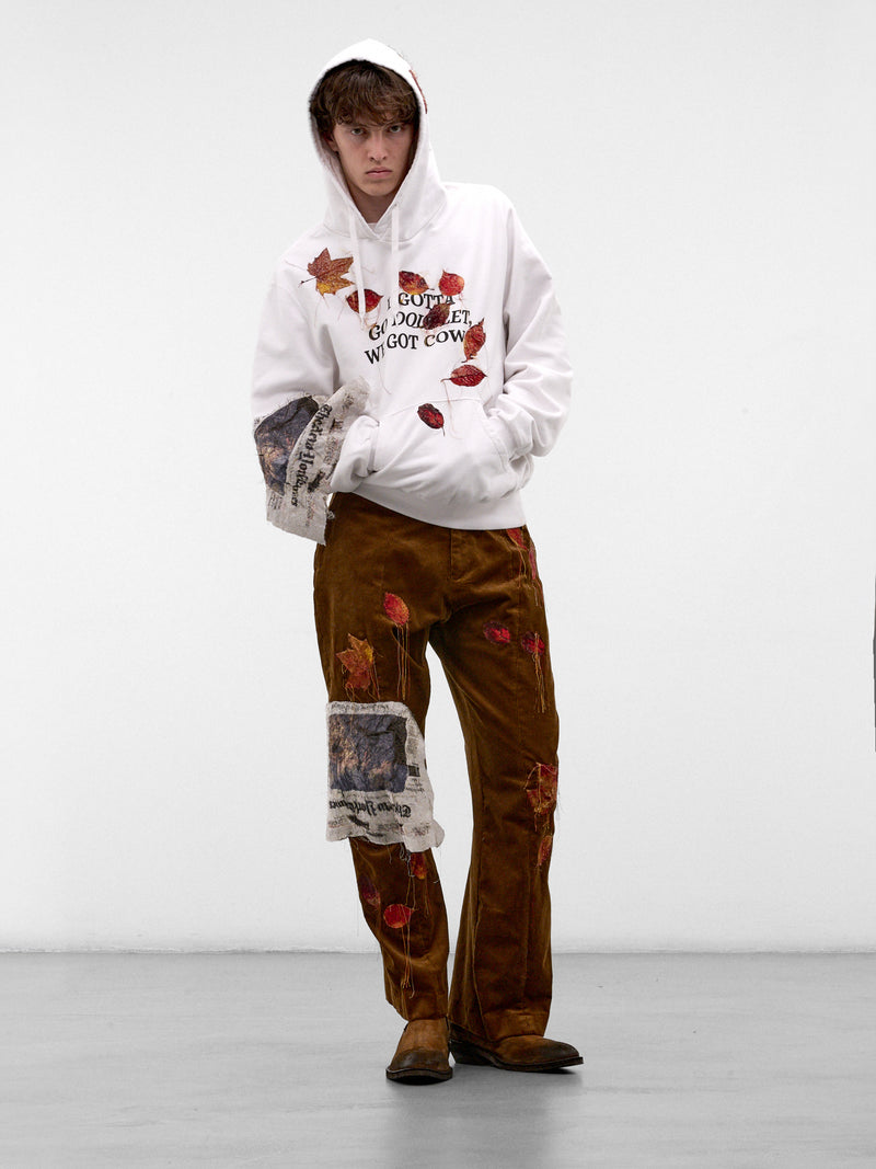 White Leaf Appliqué Hoodie (26AW29CS446-WHITE)