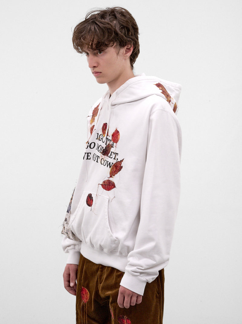 White Leaf Appliqué Hoodie (26AW29CS446-WHITE)