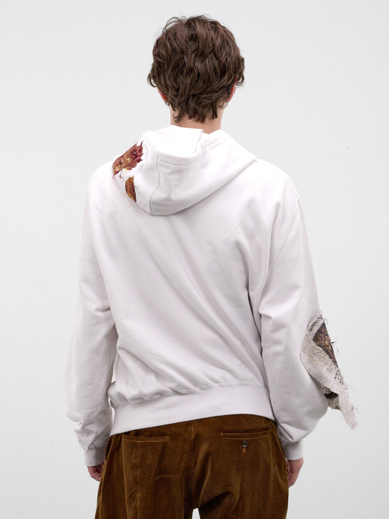 White Leaf Appliqué Hoodie (26AW29CS446-WHITE)