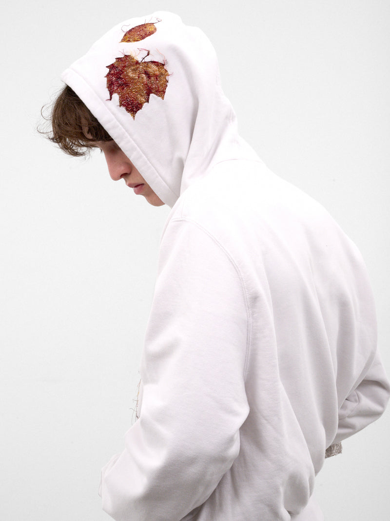 White Leaf Appliqué Hoodie (26AW29CS446-WHITE)