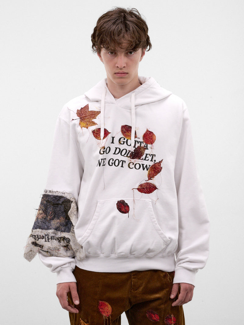 White Leaf Appliqué Hoodie (26AW29CS446-WHITE)