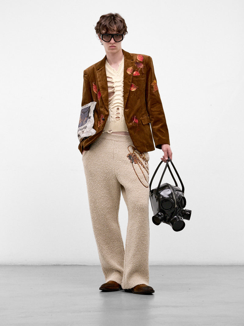 Beige Chain Embroidery Knit Trousers (26AW56KN230-BEIGE)