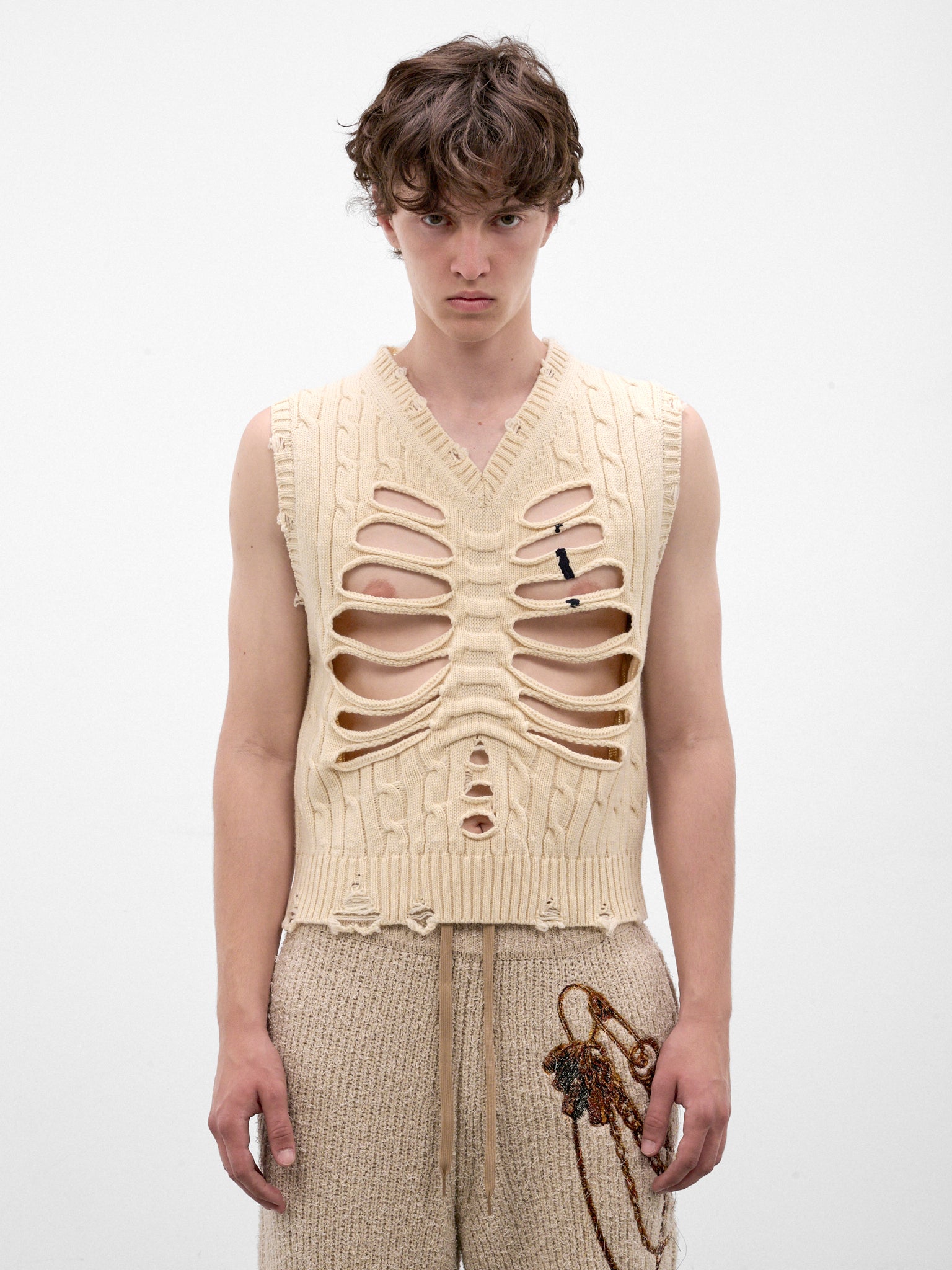 Ivory Distressed Skeleton Knit Vest (26AW54KN226-IVORY)