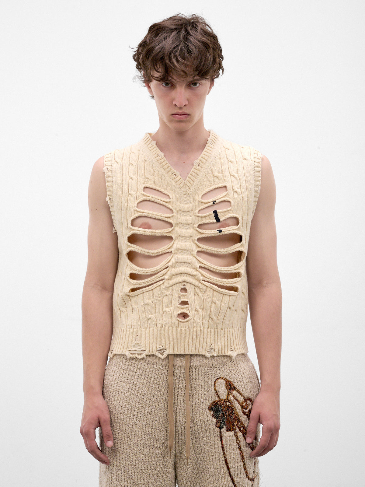 Ivory Distressed Skeleton Knit Vest (26AW54KN226-IVORY)