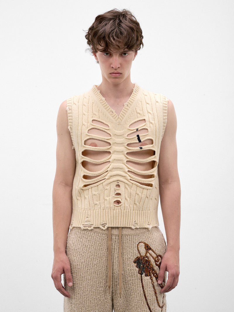 Ivory Distressed Skeleton Knit Vest (26AW54KN226-IVORY)
