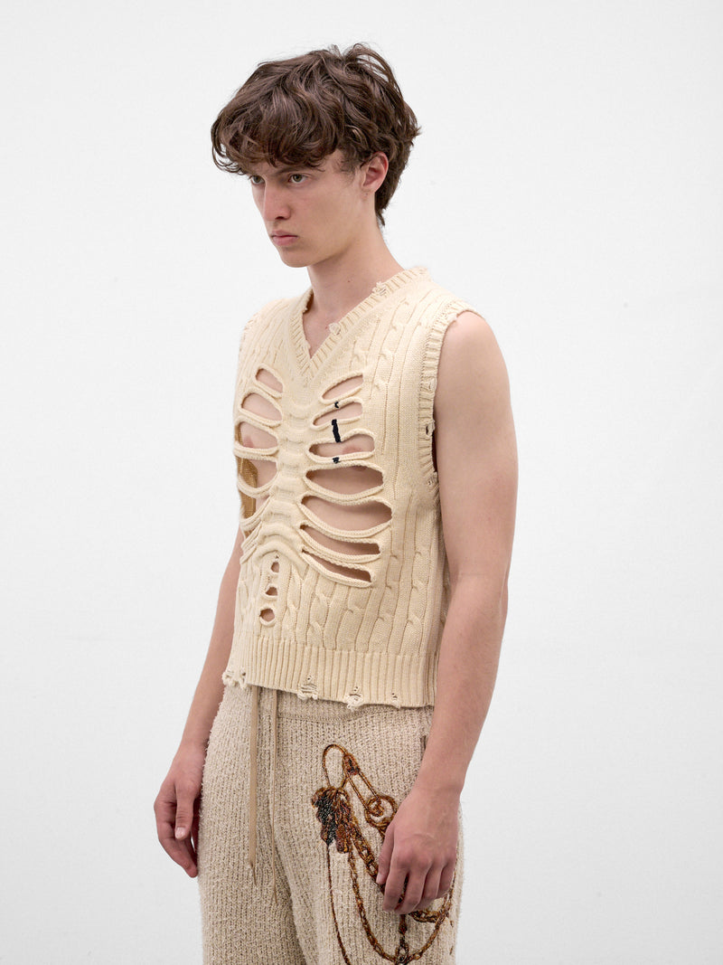 Ivory Distressed Skeleton Knit Vest (26AW54KN226-IVORY)