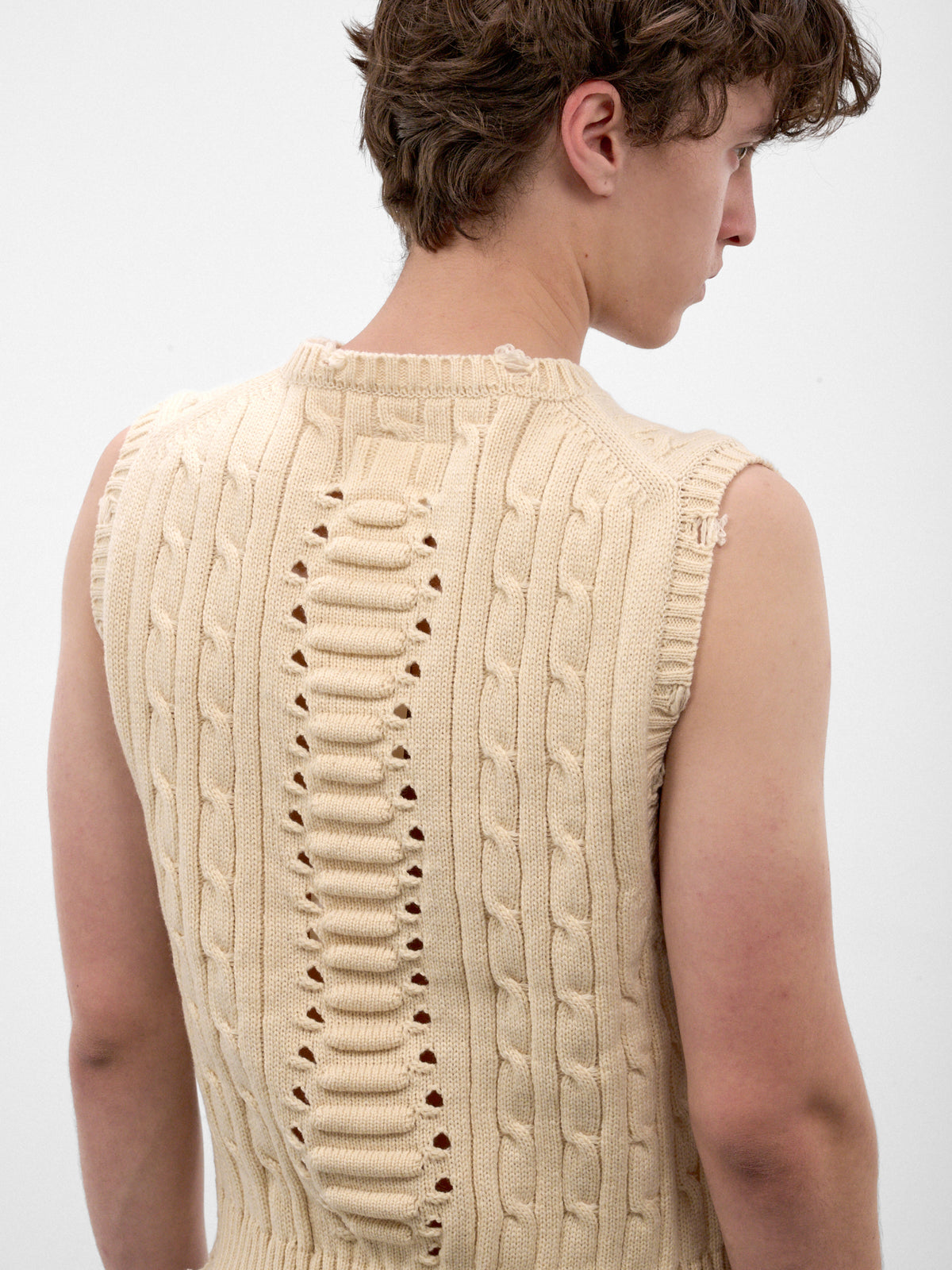 Ivory Distressed Skeleton Knit Vest (26AW54KN226-IVORY)