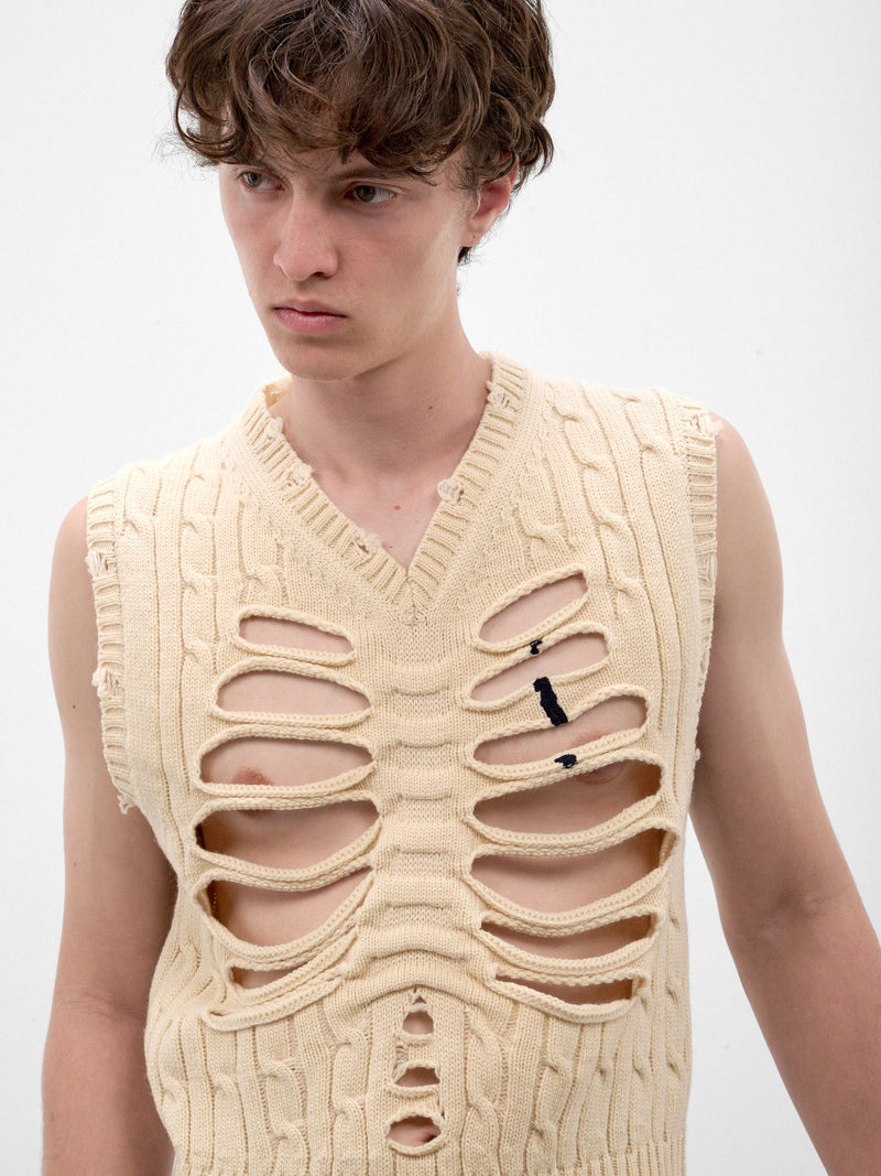Ivory Distressed Skeleton Knit Vest (26AW54KN226-IVORY)