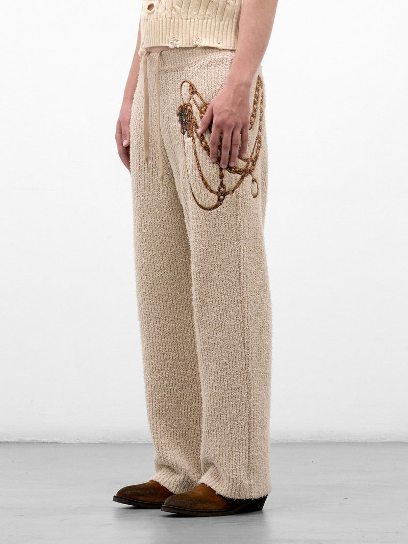 Beige Chain Embroidery Knit Trousers (26AW56KN230-BEIGE)