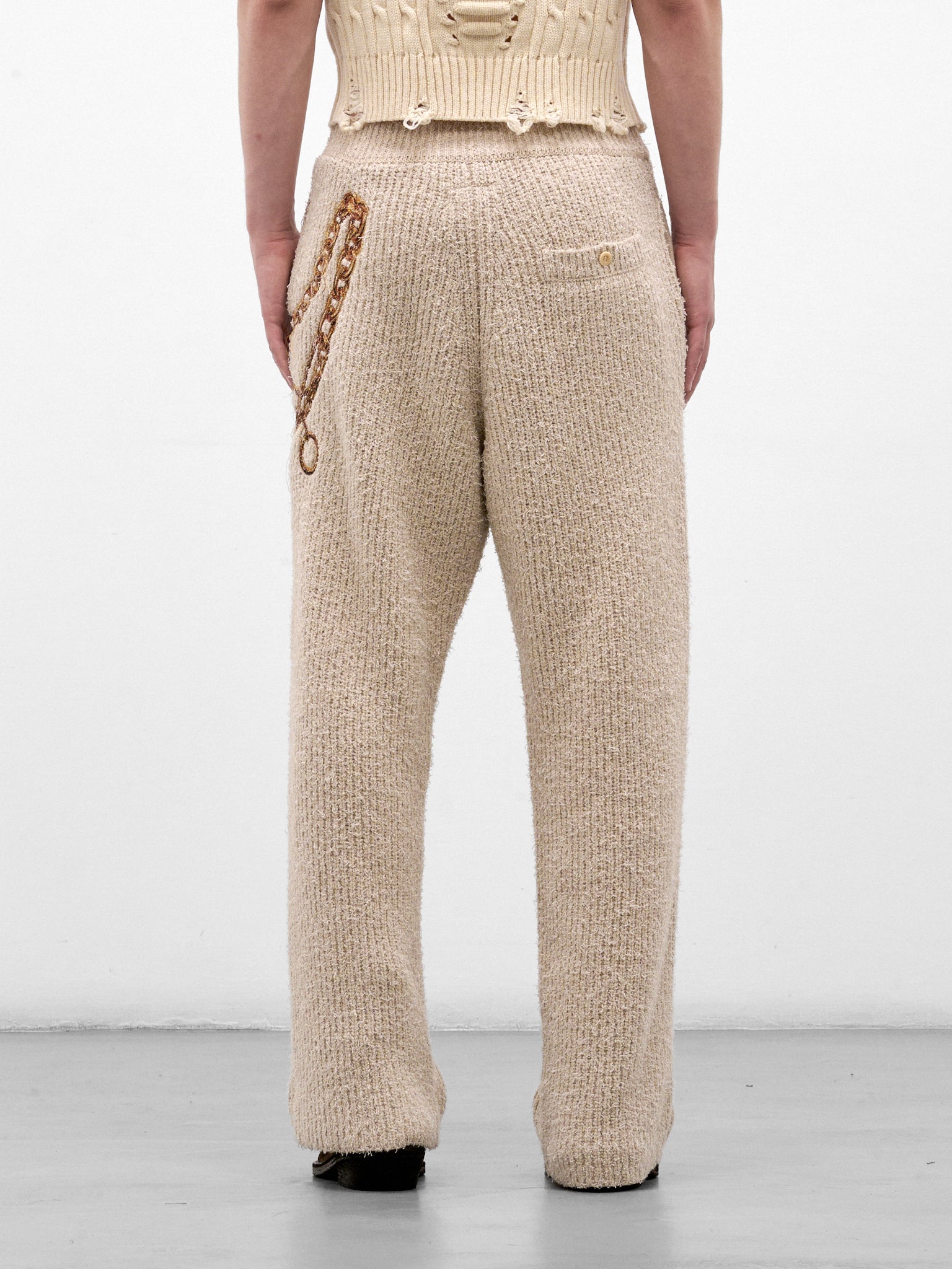 Beige Chain Embroidery Knit Trousers (26AW56KN230-BEIGE)