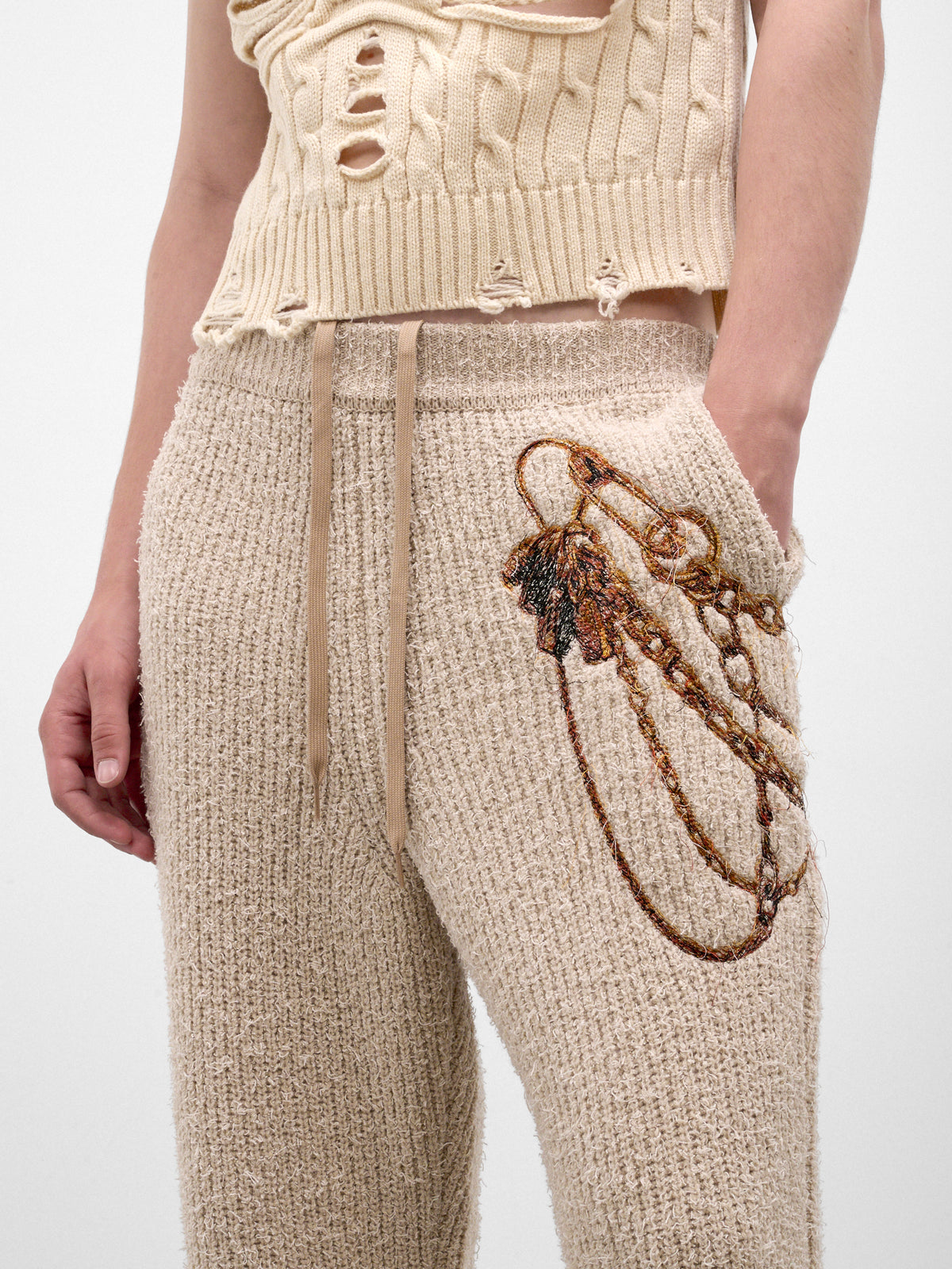 Beige Chain Embroidery Knit Trousers (26AW56KN230-BEIGE)
