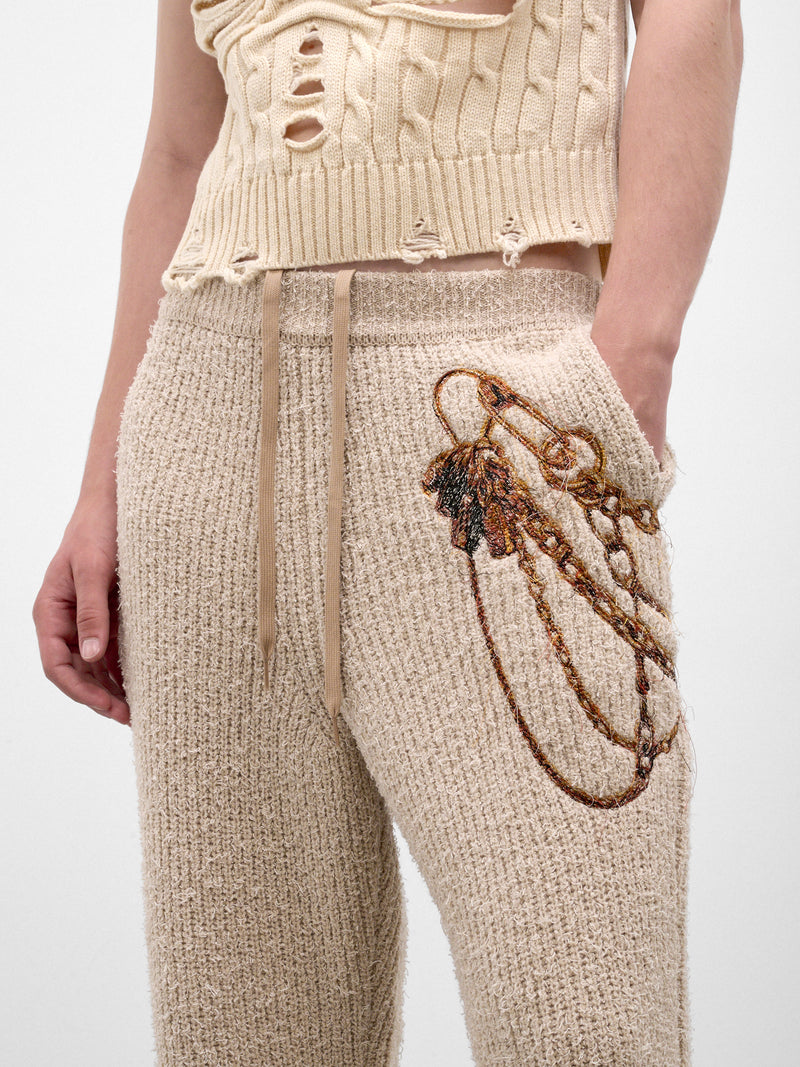Beige Chain Embroidery Knit Trousers (26AW56KN230-BEIGE)