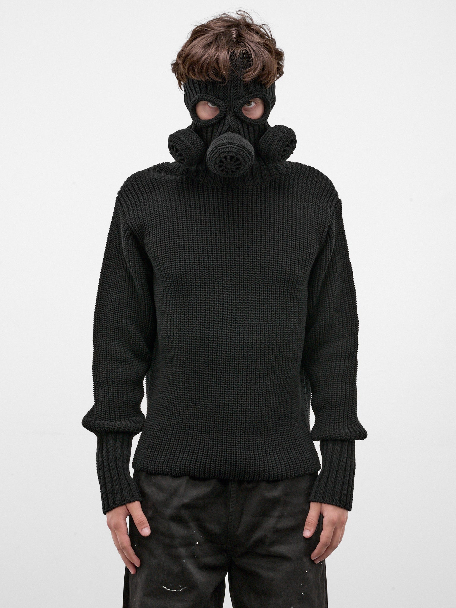 Black Gas Mask Balaclava Sweater (26AW58KN234-BLACK)