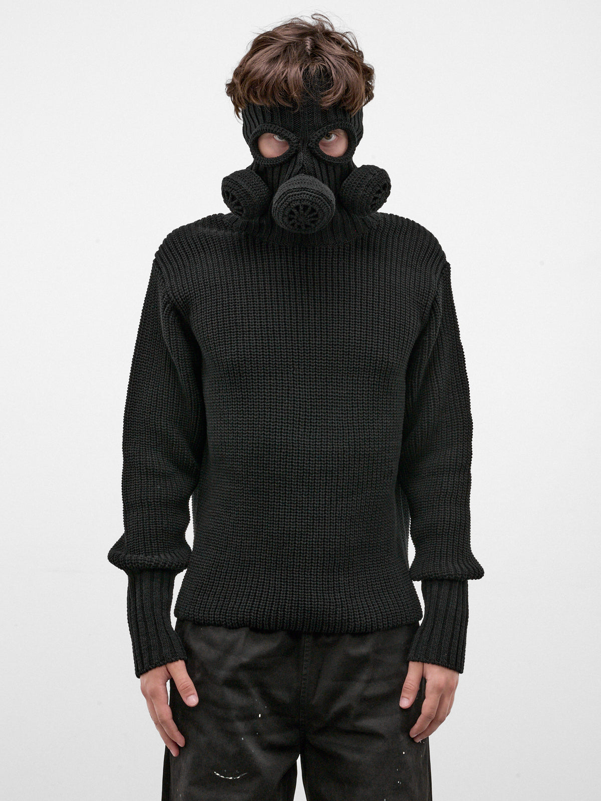 Black Gas Mask Balaclava Sweater (26AW58KN234-BLACK)