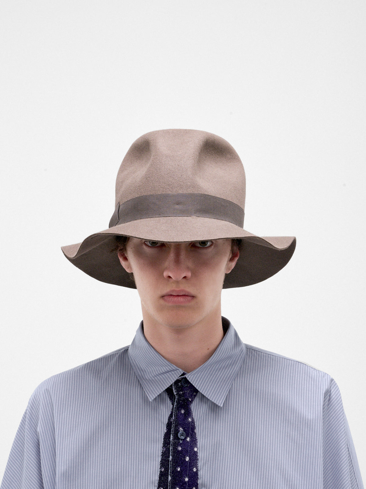 Gray Wide Brim Fedora Hat (26AW81HT24-GREY)