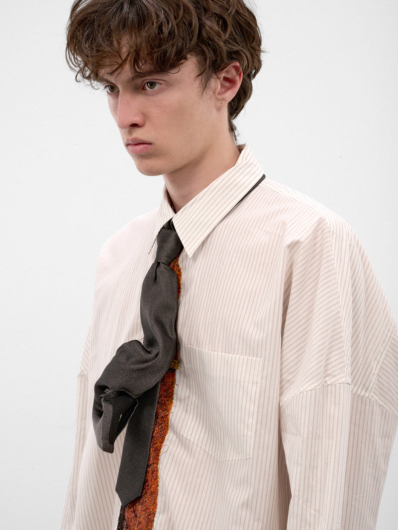 Gray Textured Ruched Necktie (26AW82TE14-1-GREY)