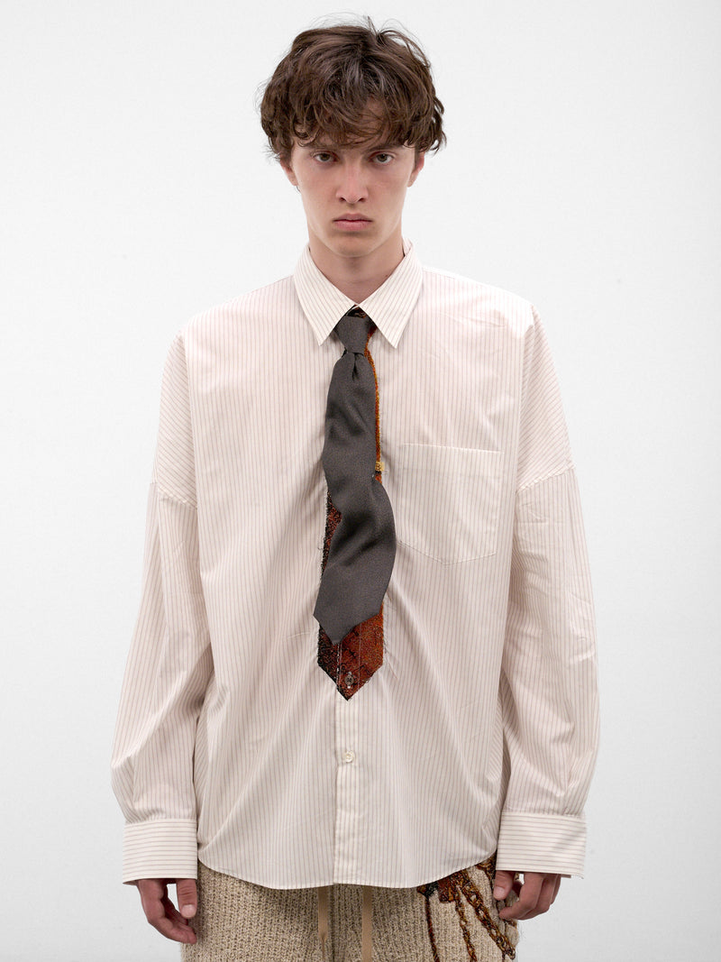 Gray Textured Ruched Necktie (26AW82TE14-1-GREY)