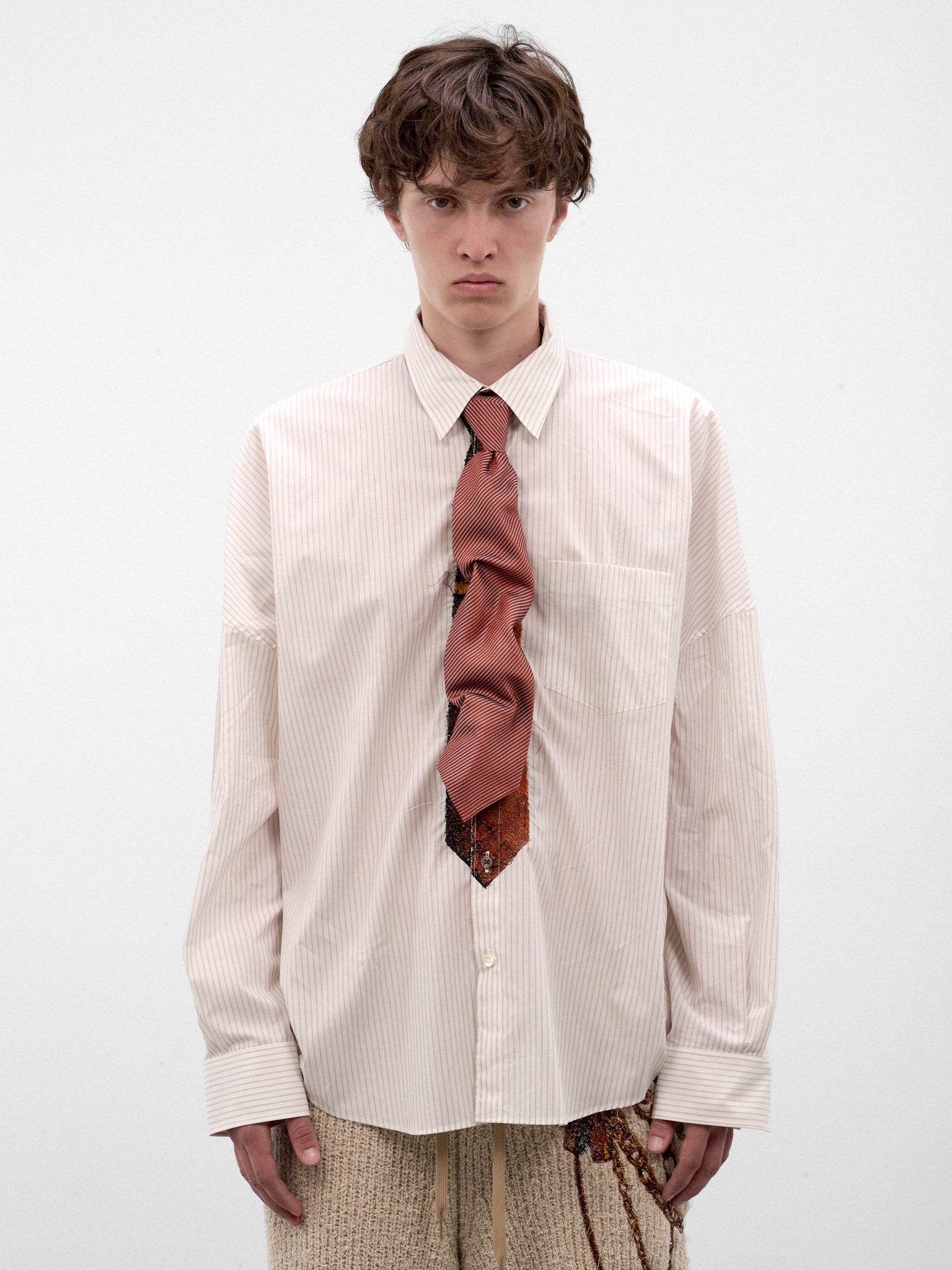 Orange Textured Ruched Necktie (26AW83TE15-1-ORANGE)
